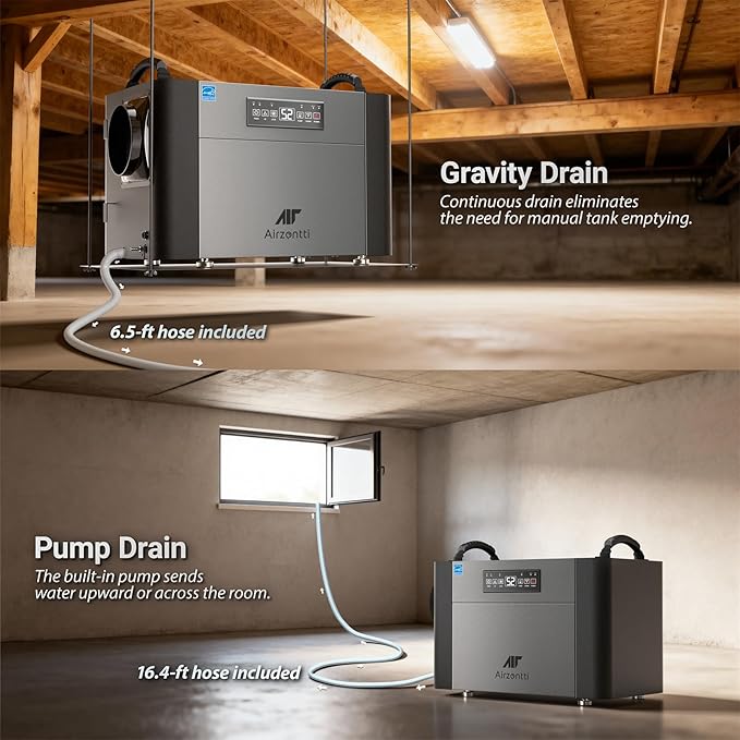 155 Pints Commercial Dehumidifier for Basement with Pump and Drain Hose, Large Space Dehumidifier for Crawl Space, Attic, Garage, Home, Industrial, Water Damage, Auto Defrost, Energy Star - Image 3