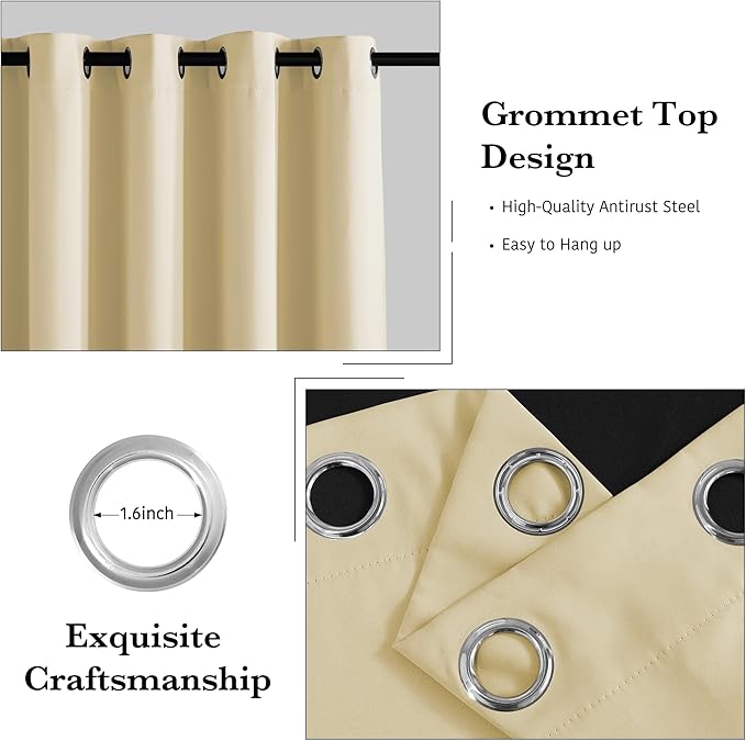 RYB HOME Extra Long 100% Blackout Room Divider Curtains for Bedroom 108 Inch Long, Extra Wide Privacy Sliding Door Blinds for Patio/Living Room/Dining, 1 Panel, W100 x L108, Beige - Image 6