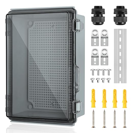 Waterproof Electrical Junction Box, IP67 ABS Plastic Junction Box Enclosure with Aluminum DIN Rail, Mounting Plate, Wall Brackets for WiFi Electronics Project, Clear (10.2''×6.3''×3.9'') by TOTUFY