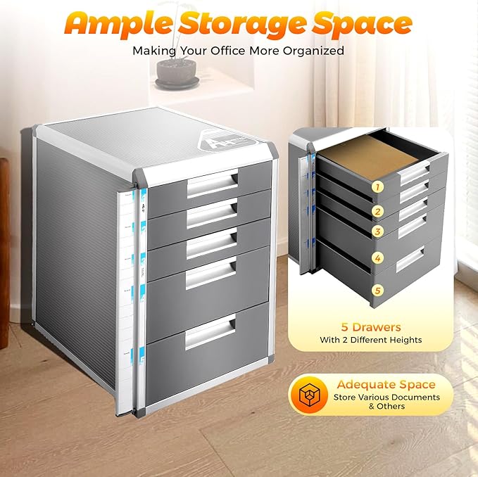 Metal Drawer Box, Luminium Alloy File Organiser with Lockable Drawers With 5 Drawers File Organiser for Home, Office - Image 3