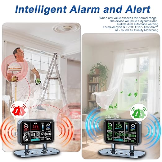 Air Quality Monitor Indoor,16 in 1 Smart Air Quality Monitor 6" Indoor Air Quality Meter VOC, AQI, HCHO, CO, Alarm, PM1.0, Temp, HUMI&CO2 PM2.5 Monitor,Indoor Air Quality Test for Home WiFi Connect - Image 5