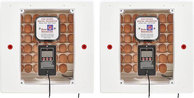 Farm Innovators 4250 Heated Digital Circulated Air Incubator (encubadora para huevos) w/Automatic Egg Turner for Improved Egg Hatching, White (2 Pack) by FarmInnovatorsInc