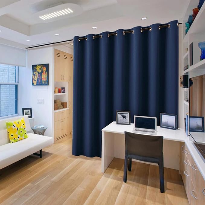 RYB HOME Room Partition Curtains Privacy Blackout Drapes Energy Efficient Odor Reducing Home Decoration for Dorm Studio Office Space, 8 ft Tall x 10 ft Wide, Navy Blue, 1 Panel - Image 2