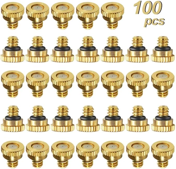 KUWAN 0.016" Orifice (0.4mm) Thread UNC 10/24 Brass Misting Nozzles Low Pressure Atomizing Misting Sprayer Water Hose Nozzle for Greenhouse, Landscaping, Outdoor Cooling Mister System (100PCS) by KUWAN
