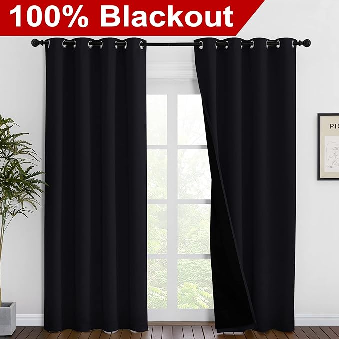 NICETOWN High-End Thermal Curtains, Full Blackout Curtains 86 inches Long for Dining Room, Soundproof Window Treatment Drapes for Hall Room, Black, 55 inches Wide Per Panel, Set of 2 Panels - Image 2