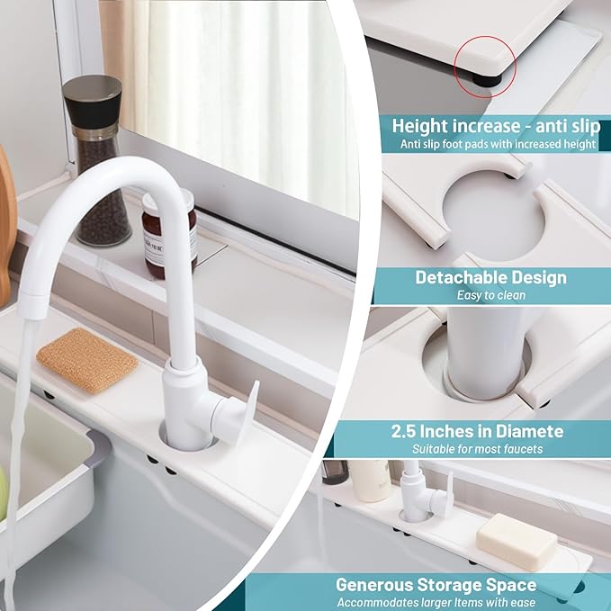 Faucet Mat for Kitchen Sink with Raised Feet, Fast Drying Diatomite Stone Sink Tray, Water Absorbent Faucet & Sink Splash Guard, Prevents Moisture Buildup, Durable Protector for Bathroom Counter - Image 2
