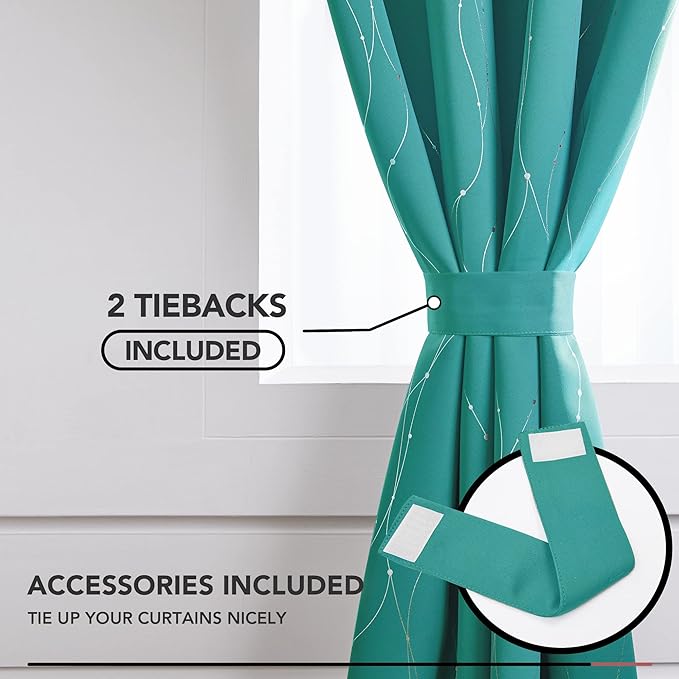 Deconovo Blackout Curtains, Thermal Insulated Soundproof Grommet Drapes, Wave Dots Silver Print, 52 x 63 Inch, Set of 2, Machine Washable Panels for Kitchen Bedroom Living Room Nursery, Turquoise - Image 4