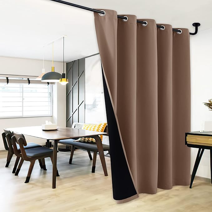 NICETOWN Thermal Insulated 100% Blackout Curtain, Noise Reducing Performance Grommet Slider Curtain Panel with Black Lining, Full Light Blocking Patio Door Panel (70 inches x 84 inches, Cappuccino) - Image 2