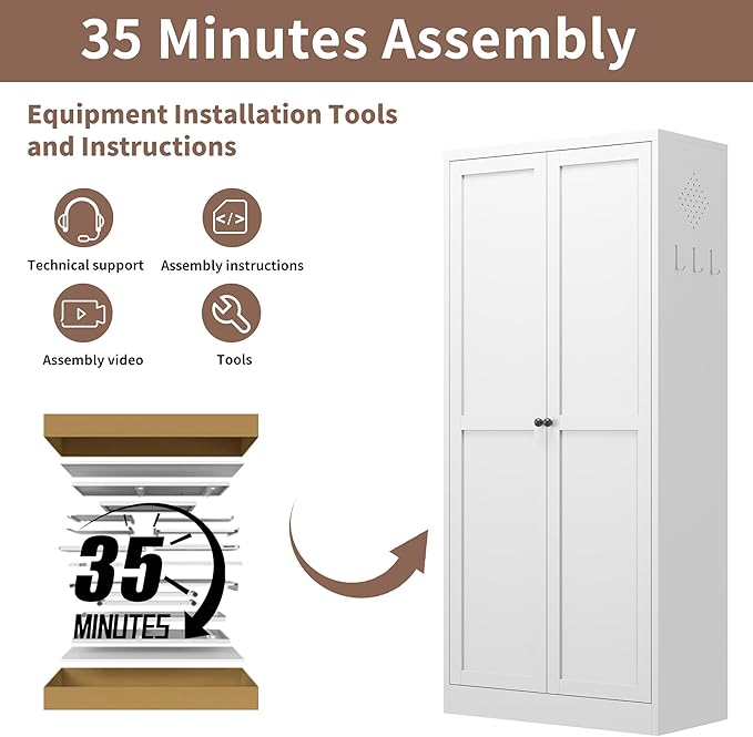 Kitchen Pantry Storage Cabinets with 4 Adjustable Shelves, 61" Tall Kitchen Cupboard Metal Food Pantry Cabinet for Kitchen, Dining Room, Living Room and Bathroom, Assembly Required(White) - Image 8