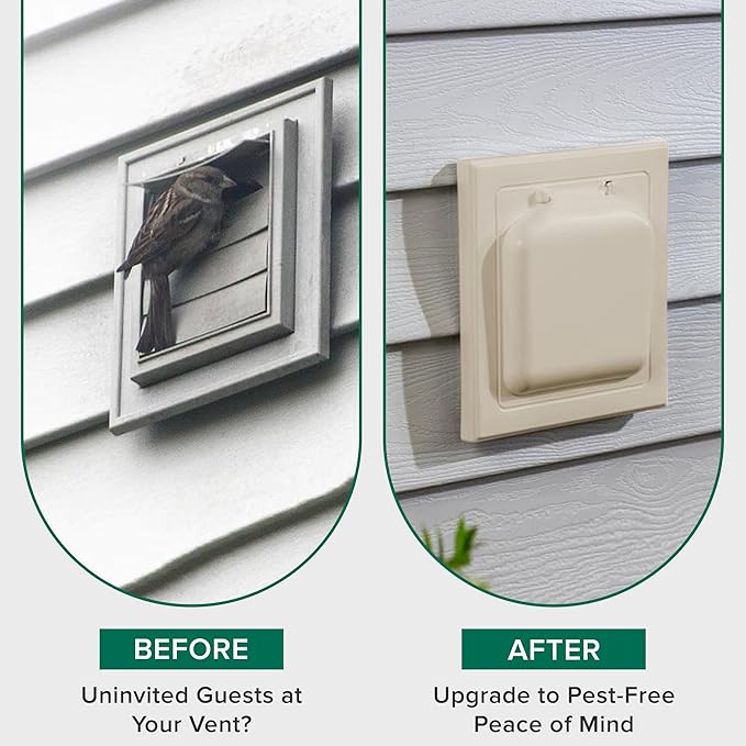 NO-PEST VENT, Exclusive Dual Door Dryer Vent Cover Outdoor 4 inch with Collar, Made in USA w Highest UV Resistant Plastic in any Outdoor Vent Cover (Tan, 4" Plastic WIth Collar) - Image 5