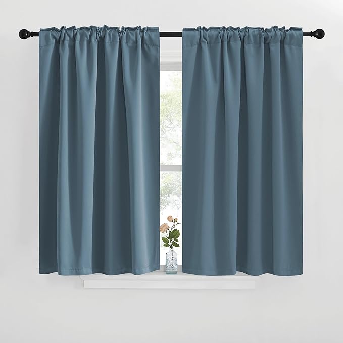 NICETOWN Blackout Curtain Panels for Kitchen - (Smoky Blue Color) 42x30 inch, 2 Panels Set, Room Darkening Blackout Drapes for Window - Image 2