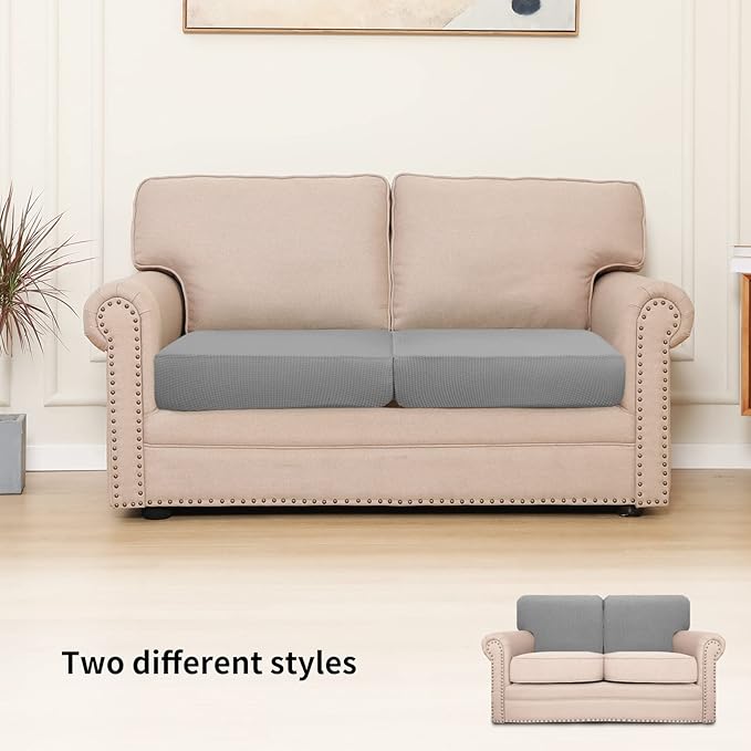 Easy-Going Stretch Individual Loveseat Couch Cushion Cover Sofa Cushion Furniture Protector Sofa slipcover Soft Flexibility with Elastic Bottom (2-Piece Loveseat Cushion Cover, Light Gray) - Image 2