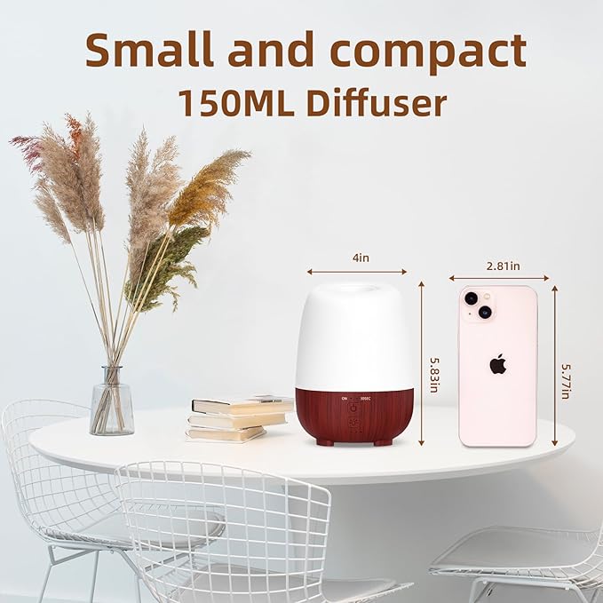 150ML Cordless Essential Oil Diffuser, Rechargeable Battery-Operated Quiet Aromatherapy Diffuser with 7-Hour Runtime,2 Timer Settings & 7-Color LED Light for Bathroom,Bedroom,Living,Room - Image 4