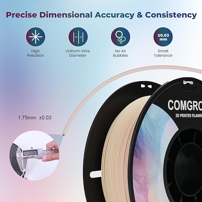 Comgrow PLA 3D Printer Filament, Durable and Stronger 3D Printer PLA Filament 1.75mm Fit Most 3D Printers, Dimensional Accuracy +/- 0.02 mm, 2LBS Spool PLA Macaron - Image 7