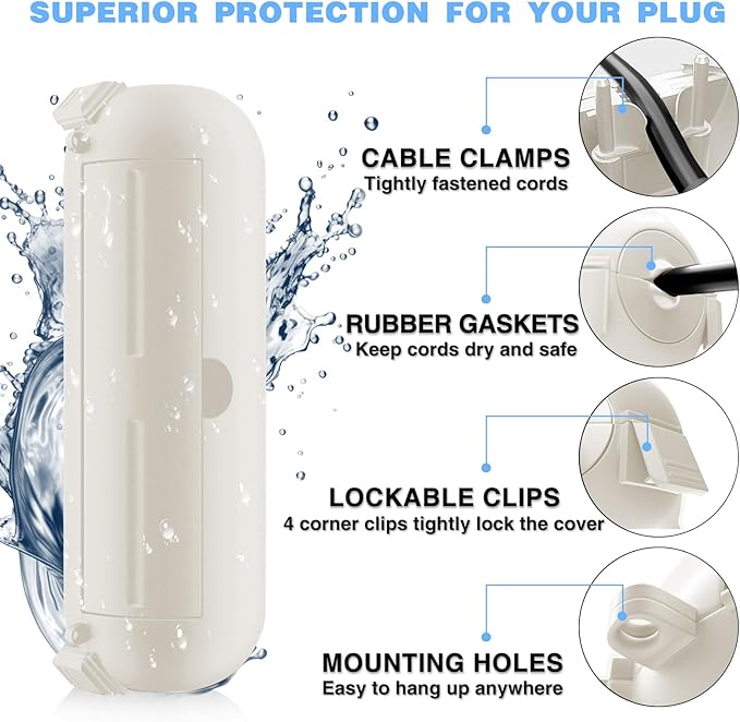 Flemoon [3 Pack] Outdoor Extension Cord Safety Cover with Waterproof Seal, Weatherproof Electrical Connection Box for Outdoor Outlet, Plug, Socket, Halloween, Christmas Holiday Decoration Light, White - Image 8