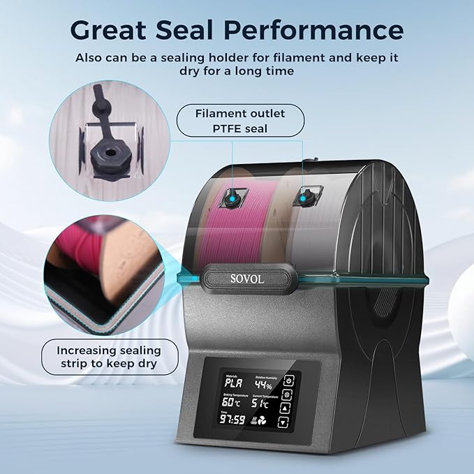 Sovol Filament Dryer, SH02 Dry Box Filament Sealed Storage Box 3D Printer Spool Holder with PTC Heater, Filament Dehydrator with Touch Screen, One Key Set, Compatible with PLA PETG TPU ABS 1.75/2.85mm - Image 3