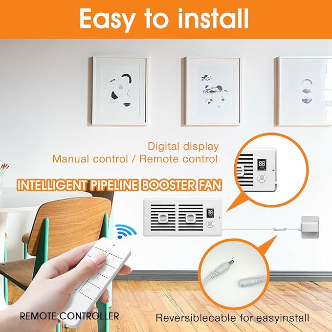 Register Booster Fan,10-Speed Smart Thermostat AC Vent Fan with Timer Setting and Aroma Function, Air Vents Fans & Heating for Wal (White, 4" x 10") - Image 5