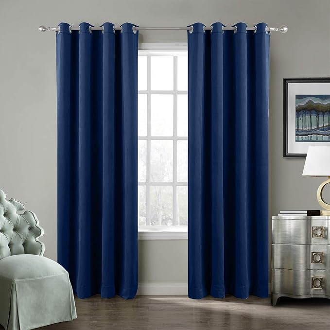 ChadMade Extra Wide Blackout Lined Premium Velvet Curtain Sapphire Blue 120Wx84L Inch (1 Panel), Eyelet Grommet for Livingroom Bedroom Theater Studio, Leon Collection by ChadMade