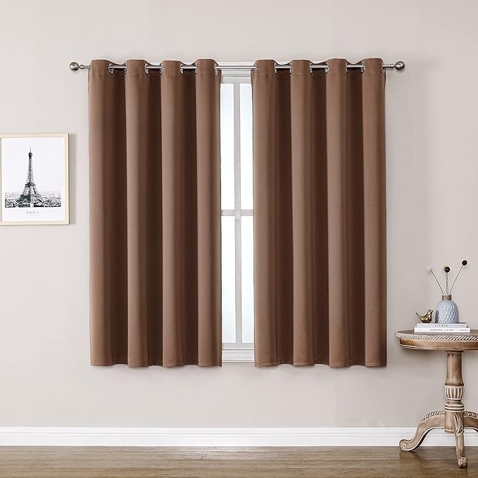 ChrisDowa Grommet Room Darkening Curtains for Bedroom and Living Room - 2 Panels Set Thermal Insulated Blackout Curtains (Cappuccino, 52W x 45L) by ChrisDowa