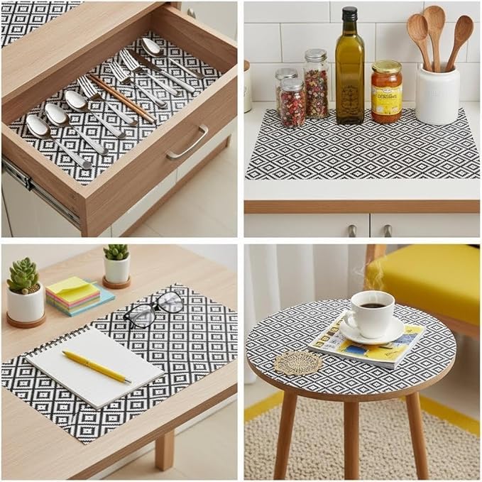 Coavas Extra Grip Thickened Shelf and Drawer Liner - Non-Adhesive Non-Slip Waterproof Mats for Kitchen Cabinets, Drawers, Shelves, Dresser & Cupboard, Easy Cut DIY (Black Rhombic, 12IN x 30FT) - Image 7