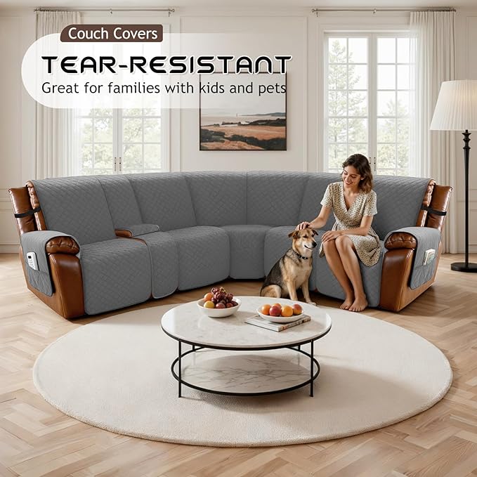 Arfntevss Recliner Sectional Couch Covers for Reclining Sectional L Shape Sofa Cover Non Slip Washable Recliner L Shaped Slipcover Middle Console Protector (1 Console Cover, Dark Gray) - Image 5