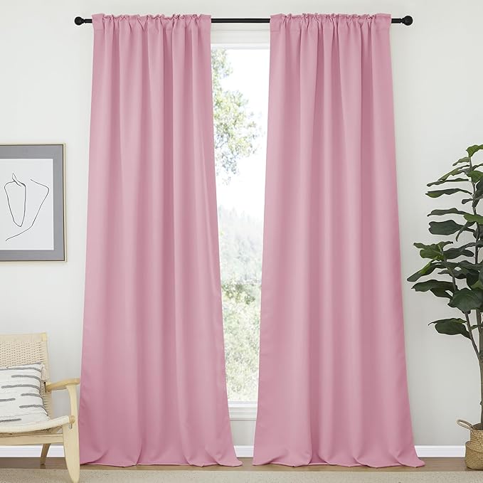 NICETOWN Bedroom Blackout Curtain Panels - (Rouge Pink Color) 52 x 120 inch, 2 PCs, Insulating Energy Saving Solid Rod Pocket Blackout Drapes for Hall, Villa - Image 2