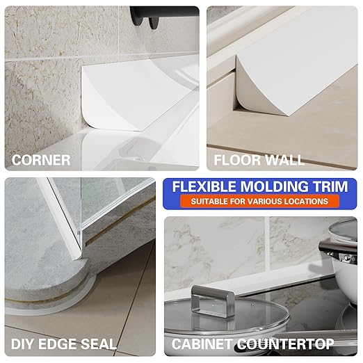 Flexible Molding Trim, Flexible Bendable Adhesive Caulking Strip, Molded Trim, Peel and Stick Home Decorative Edge for Bathroom, Kitchen, Floor, Wall (White, 0.83in x 0.24in x 3.3ft) - Image 7