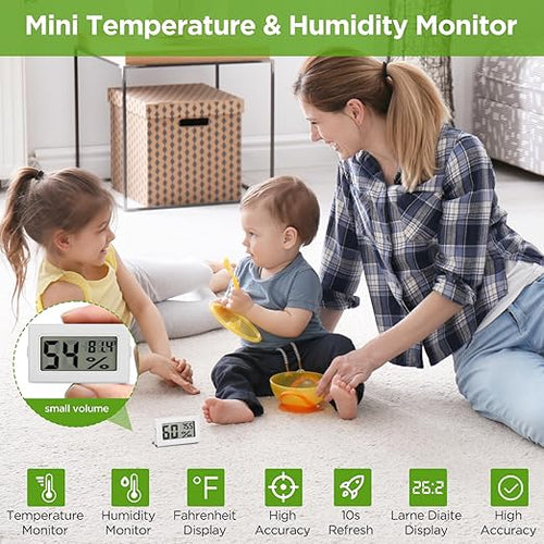 12 Pack Mini Hygrometer Digital Electronic Temperature Humidity Meters Gauge Indoor Thermometer Hygrometer LCD Display Fahrenheit (℉) for Guitar Case,Greenhouse, Garden, Cellar, Closet (White) - Image 2