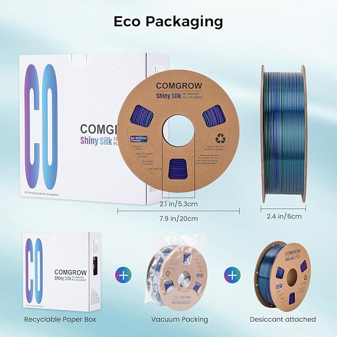 Comgrow Tri-Colors Silk PLA 3D Printer Filament, Rainbow PLA Filament 1.75mm, Dimensional Accuracy +/- 0.02 mm, 1KG Spool, Coextrusion 3D Filament with Shiny Silk Red-Blue-Green - Image 4