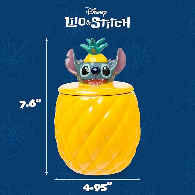 Silver Buffalo Disney Lilo and Stitch Pineapple Tropical 3D Sculpted Ceramic Cookie Snack Candy Jar (Medium) - Image 3