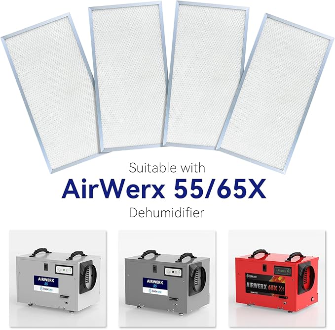 BASEAIRE 4 Pack MERV-8 Filter Replacement Set for Crawl Space/Basement Dehumidifiers Airwerx55, Airwerx65X - Image 6