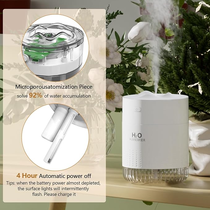 Portable Small Humidifier For Bedroom With Night Light Cool Mist Indoor Mini Small Air Humidifiers For Plants Travel Room Car Desk Office Home Humificador With Usb 2 Spray Mode Super Quiet - Image 2