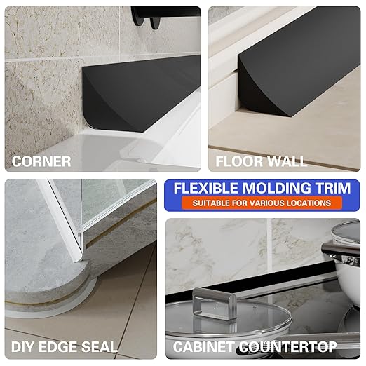 Flexible Molding Trim, Flexible Bendable Adhesive Caulking Strip, Molded Trim, Peel and Stick Home Decorative Edge for Bathroom, Kitchen, Floor, Wall (Black, 0.83in x 0.24in x 10ft) - Image 7