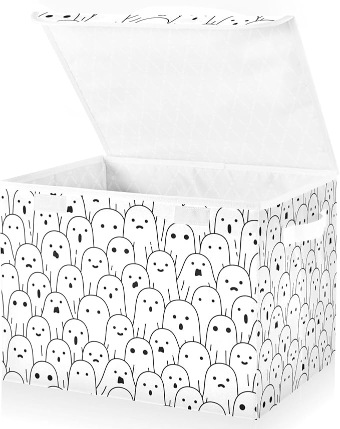 xigua Halloween Ghosts Storage Bins with Lids and Carrying Handle,Foldable Storage Boxes Organizer Containers Baskets Cube with Cover for Home Bedroom Closet Office - Image 2