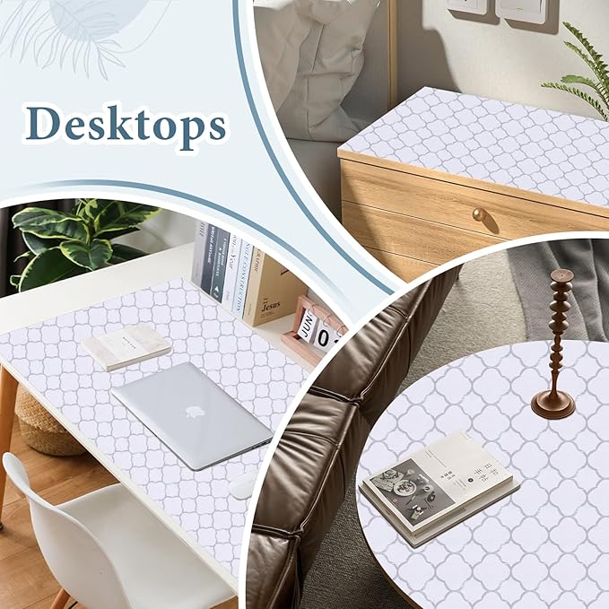 Shelf Drawer Liners for Kitchen Cabinets Non Adhesive Drawer Liner Thickened Refrigerator Liner Silver Quatrefoil Strong Non-Slip Paper for Tool Box with Knife and Tape Measure,11.8 x 354.3 Inches - Image 7