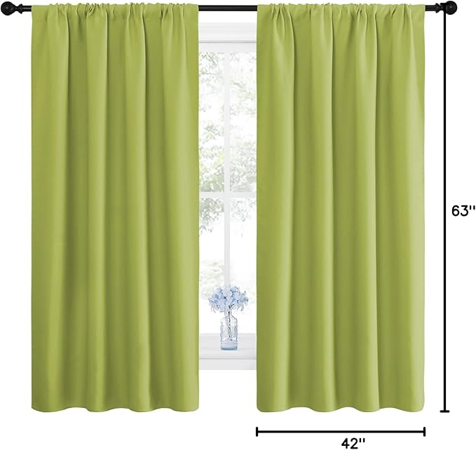 NICETOWN Green Blackout Draperies Curtains - Thermal Insulated Home Decoration Blackout Drapes for Kid's Room (1 Pair, 42 x 63 Inch, Fresh Green) - Image 10