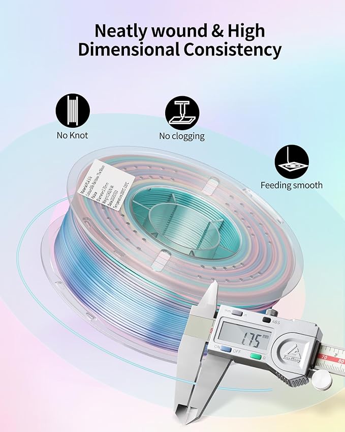 LANDU Silk PLA 3D Printer Filament Multicolor Rainbow PLA Filament 1.75mm Gradient Color Changing Filament 1kg (2.2lbs) Dimensional Accuracy +/- 0.02 mm Silk Rainbow Filament - Image 4
