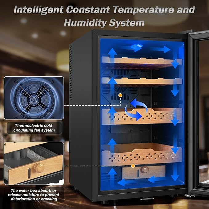 Electric Humidor-70L Cooling & Heating Humidor Smart Touch Control Humidity & Temp, Humidors wtih Spanish Cedar Wood Tray and Drawer, Digital Display, Safety Lock, Desktop Gift for Men - Image 4