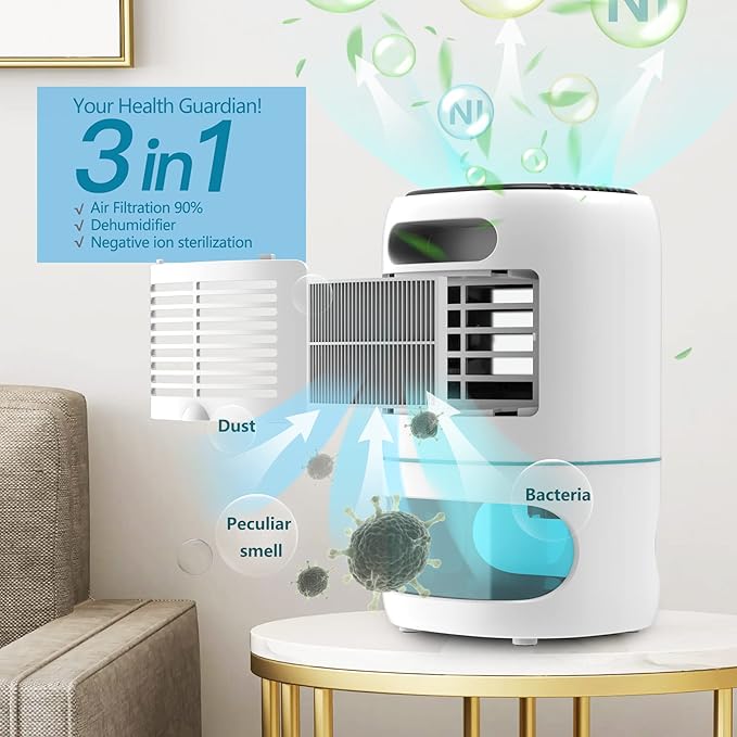 Small Dehumidifiers for Bedroom w/Air Purifying Function, 1000 ml/35 oz for 2500 Cubic Feet (260 sq ft) with 7 Colorful LED Lights Timer Set Negative Ions Below 30 dB, Auto Shut-Down - Image 3