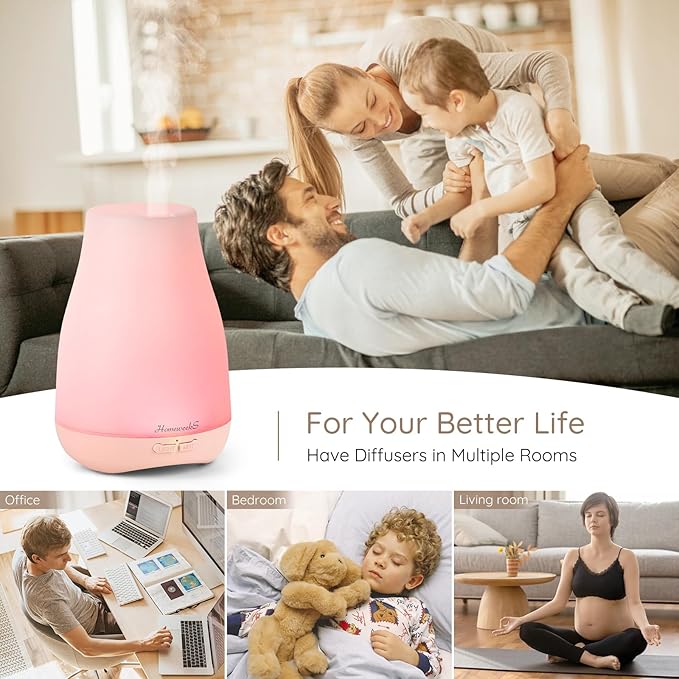 Homeweeks Diffusers, 100ml Colorful Essential Oil Diffuser with Adjustable Mist Mode,Auto Off Aroma for Bedroom/Office/Trip (100 ML 1 Pack) - Image 2