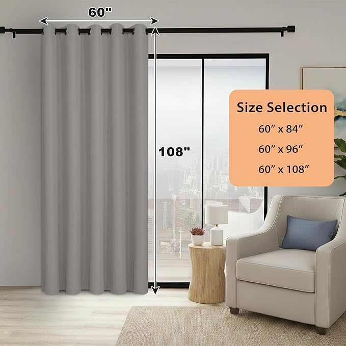BONZER Room Dividers Curtain - Room Darkening Privacy Noise Reduce Thermal Insulating Window Curtains for Bedroom Living Room Doorway, 108L x 60W Inch (9L x 5W ft), 1 Panel, Silver - Image 6
