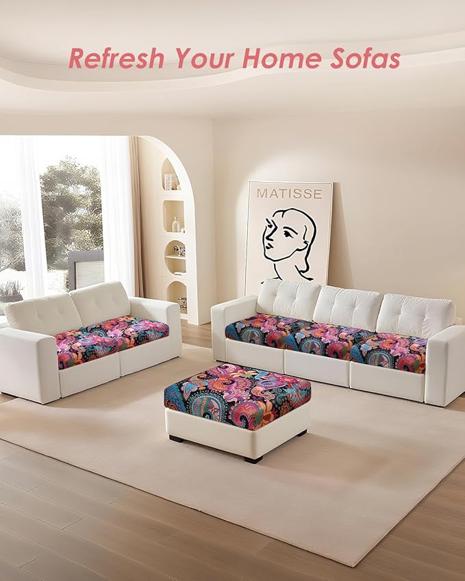 Fuloon Sofa Cushion Covers, Stretch Printed Seat Cushion Cover Couch Seat Slipcovers Washable Furniture Protector for Armchair Loveseat Sofa (Floral Deep-Purple, 2 PCS) - Image 7