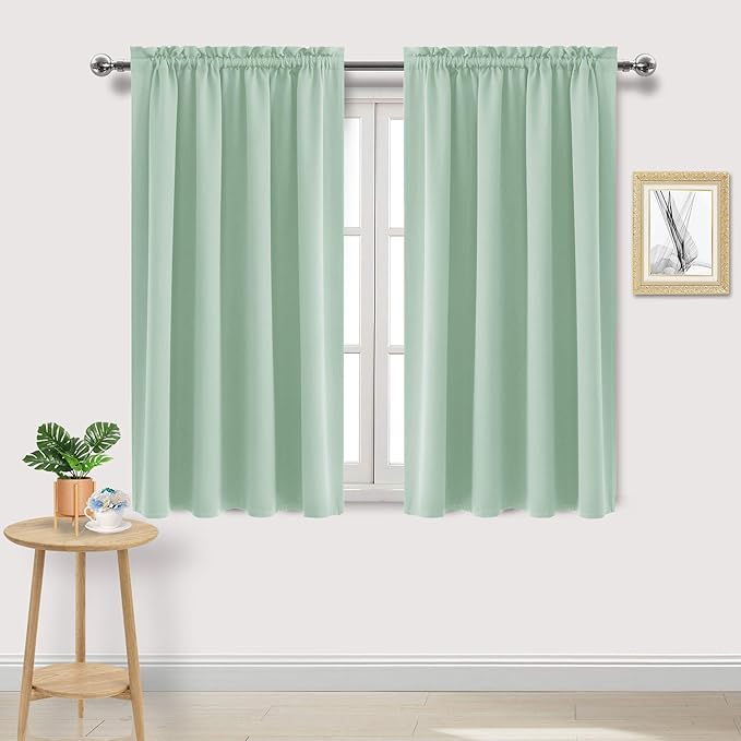 DWCN Blackout Curtains Room Darkening Thermal Insulated Bedroom Curtains Window Curtain Panels, 52 x 54 inches Long, Set of 2 Light Green Rod Pocket Drapes by DWCN