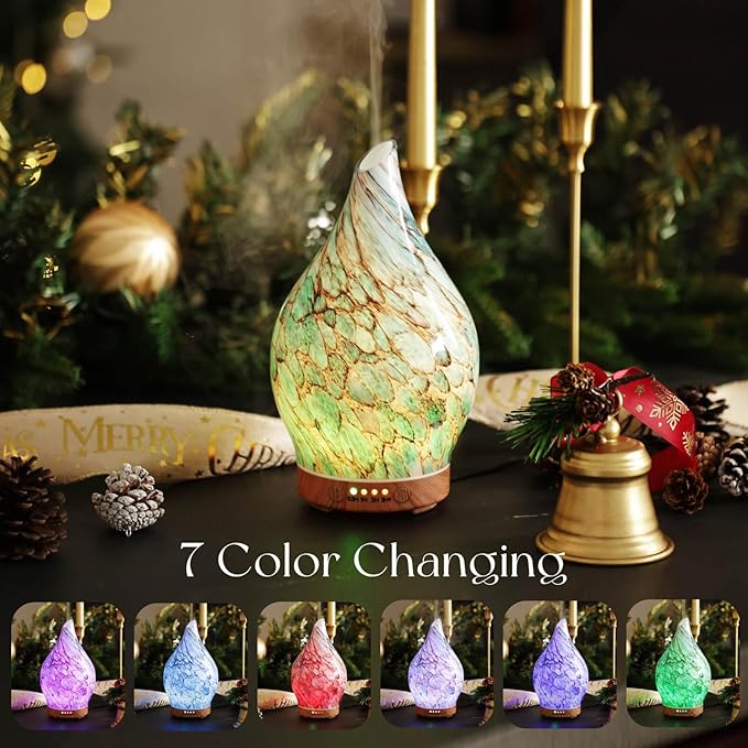 Porseme 150ml Glass Essential Oil Diffuser Aromatherapy Ultrasonic Cool Mist Humidifier 6 Running Hours Waterless Auto-Off Air Diffusers for Sleeping,Yoga,Office Working Spa and Rest (Light Blue) - Image 2