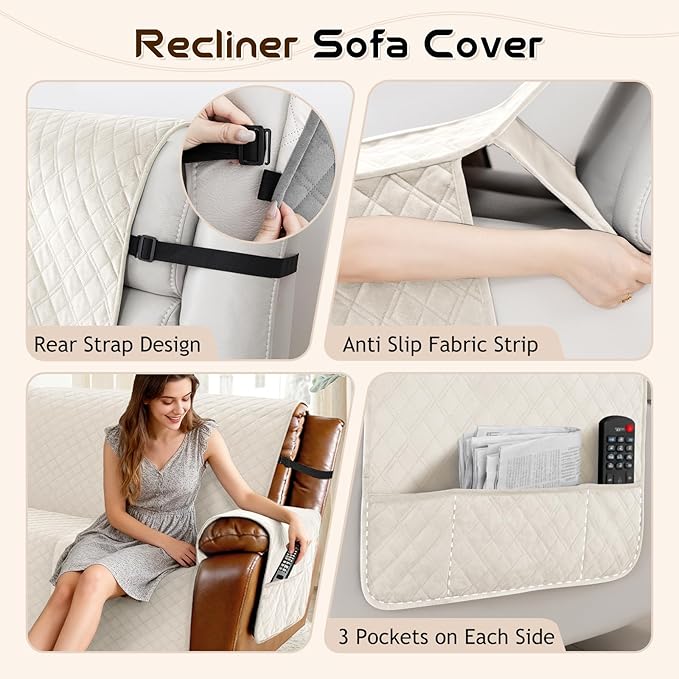 Arfntevss Waterproof Recliner Sectional Couch Covers for Reclining L Shape Sofa Cover Non Slip Washable L Shaped Slipcover Sets for Dog Furniture Protector (5 Seat with 1 Console Cover, Beige) - Image 4