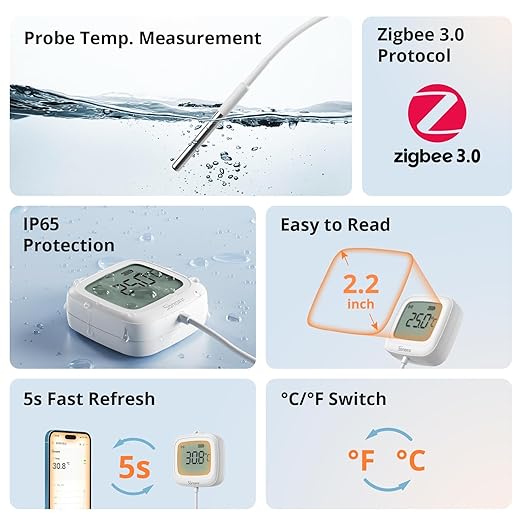 SONOFF SNZB-02LD Zigbee Waterproof Temperature Sensor with 1.5M Stainless Steel Probe, LCD Display, -40~115°C Range, APP Monitoring, Magnetic Mount, Works with Zigbee Hub - Image 3