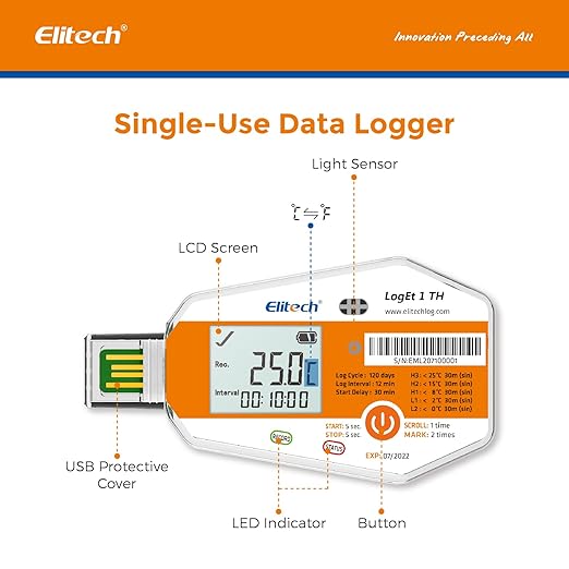 Elitech WHO PQS Certificated Temperature Humidity Data Logger with Light Sensor Single Use Temperature Recorder PDF Report USB Temperature Logger 16000 Points LogEt1-TH - Image 4