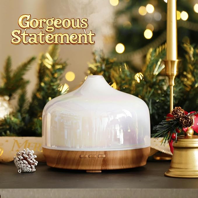 Porseme 500ml Glass Essential Oil Diffuser Aromatherapy Ultrasonic Cool Mist Humidifier 15-21 Running Hours Waterless Auto-Off Air Diffusers for Sleeping Yoga Office Working Spa and Rest (White Jade) - Image 4