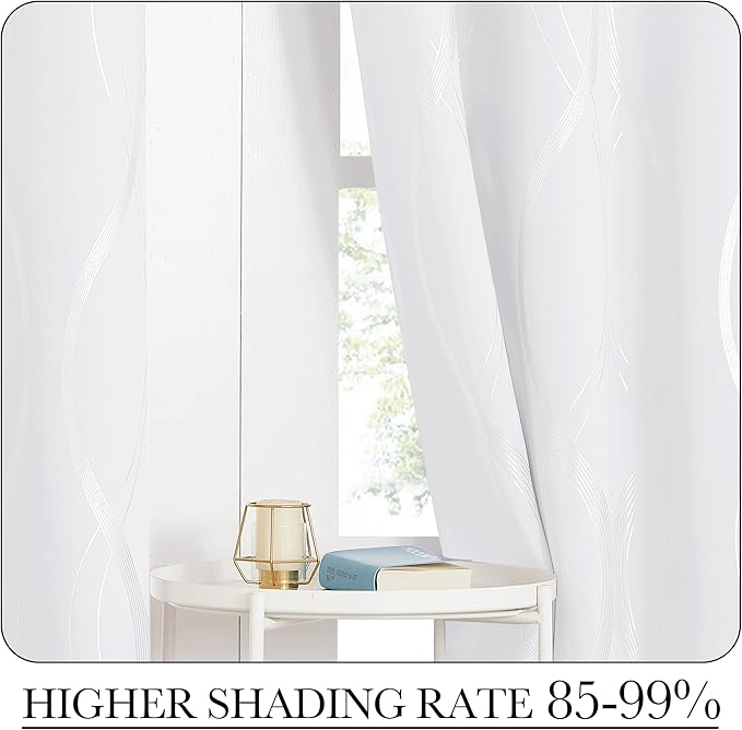 NICETOWN White Curtains Panels for Bedroom 2 Panles Set, 52 inch x 84 inch, Wave Line Foil Print Design Curtains for Patio Sliding Door - Image 4