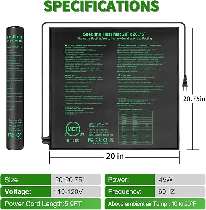 Seedling Heat Mat 20" x 20.75" Warm Hydroponic Plant for Indoor Gardening Germination Starting, Waterproof Durable - Image 4